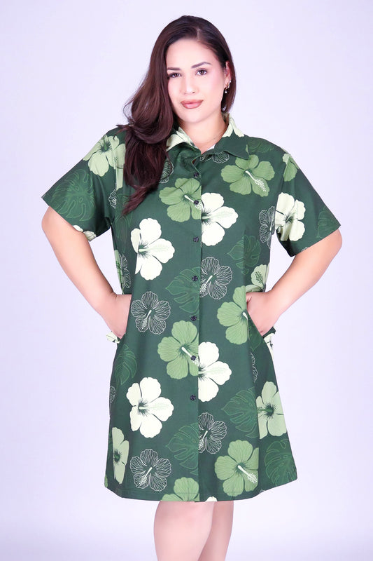 HIBISCUS PARADISE BUTTON DOWN DRESS