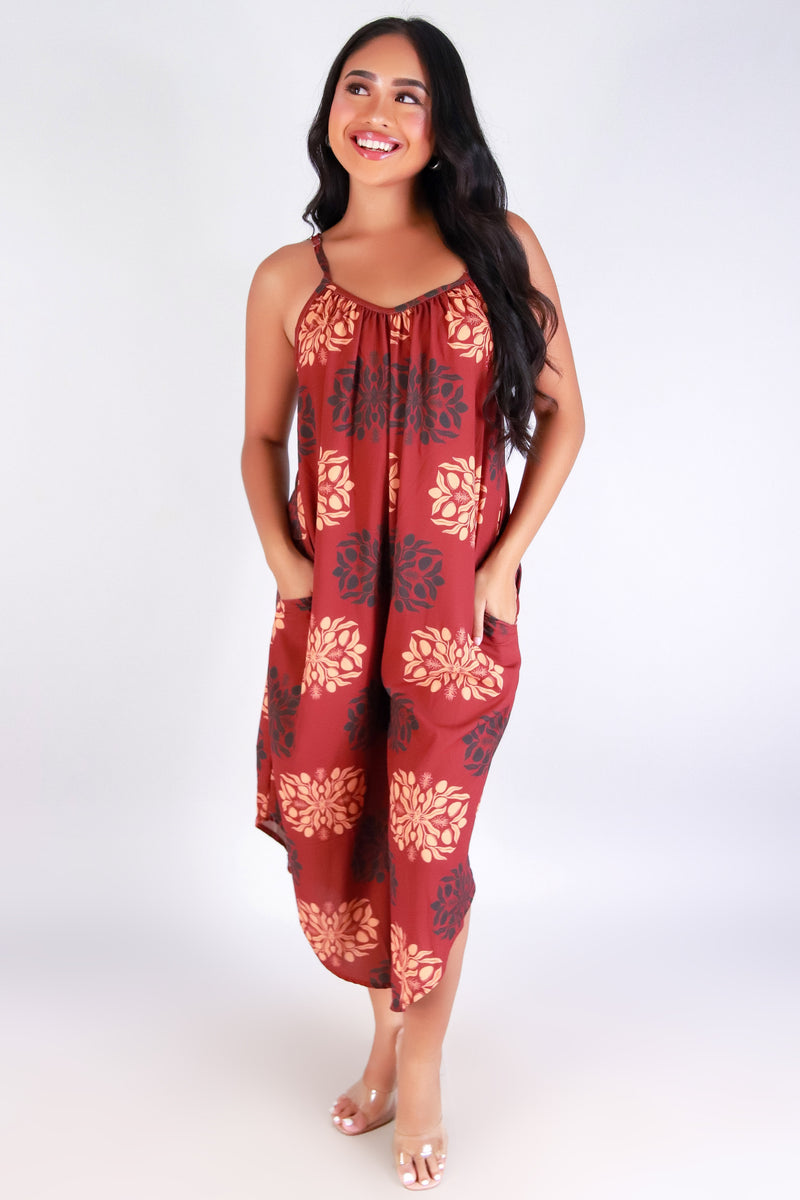 Jeans Warehouse Hawaii - PRINT CASUAL JUMPSUITS - MANGO QUILT NO WAIST JUMPSUIT | By LUZ