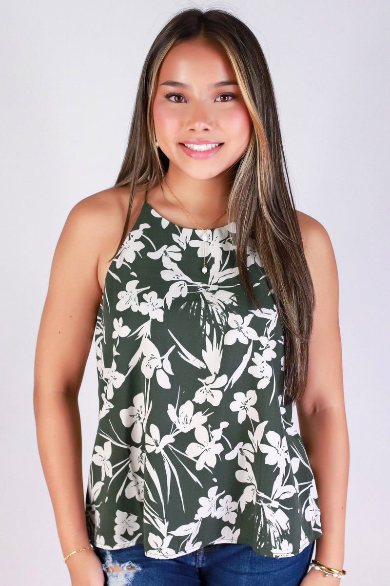 Jeans Warehouse Hawaii - TANK PRINT WOVEN DRESSY TOPS - PETAL WHISPER BUNGEE STRAP TOP | By PAPERMOON/ B_ENVIED