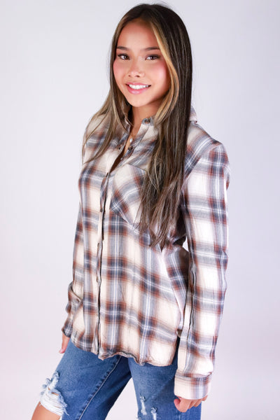 Jeans Warehouse Hawaii - L/S PRINT WOVEN CASUAL TOPS - FLANNEL FIX TOP | By BE COOL