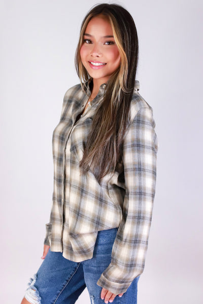Jeans Warehouse Hawaii - L/S PRINT WOVEN CASUAL TOPS - PLAID CRUSH TOP | By BE COOL
