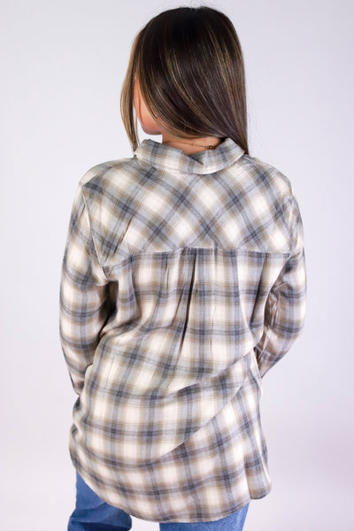 Jeans Warehouse Hawaii - L/S PRINT WOVEN CASUAL TOPS - PLAID CRUSH TOP | By BE COOL