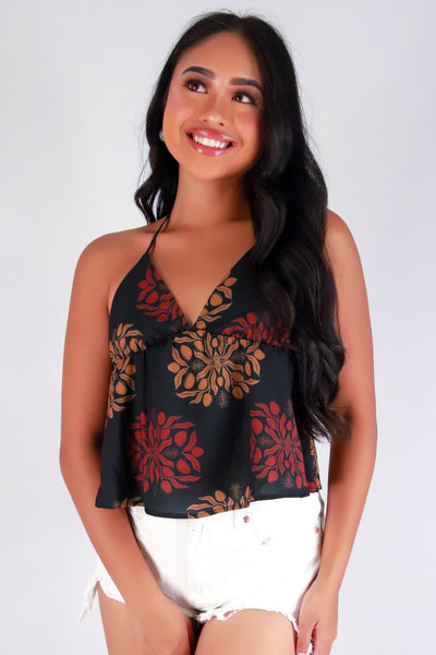 Jeans Warehouse Hawaii - TANK PRINT WOVEN DRESSY TOPS - MANGO QUILT BABYDOLL HALTER TOP | By LUZ
