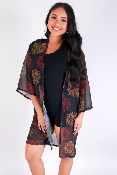 Jeans Warehouse Hawaii - S/S PRINT WOVEN DRESSY TOPS - MANGO QUILT CHIFFON CARDIGAN | By LUZ