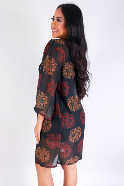 Jeans Warehouse Hawaii - S/S PRINT WOVEN DRESSY TOPS - MANGO QUILT CHIFFON CARDIGAN | By LUZ