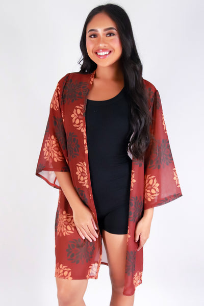 Jeans Warehouse Hawaii - S/S PRINT WOVEN DRESSY TOPS - MANGO QUILT CHIFFON CARDIGAN | By LUZ