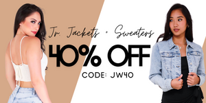 Promotional banner for 40% off Junior Jackets and Sweaters. Use Code: JW40