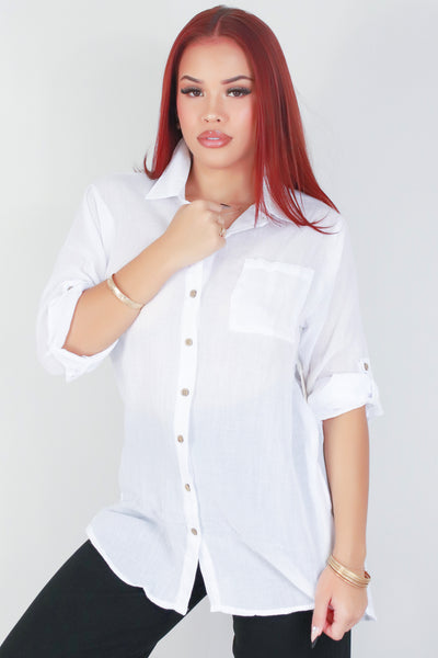 Jeans Warehouse Hawaii - L/S SOLID WOVEN CASUAL TOPS - GO OUT AND GET IT TOP | By PASSPORT/MS BUBBLES