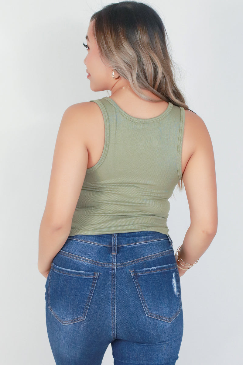 Jeans Warehouse Hawaii - S/L SOLID KNIT TOPS - RUCHED SQUARE NECK TANK TOP | By OLIVACEOUS