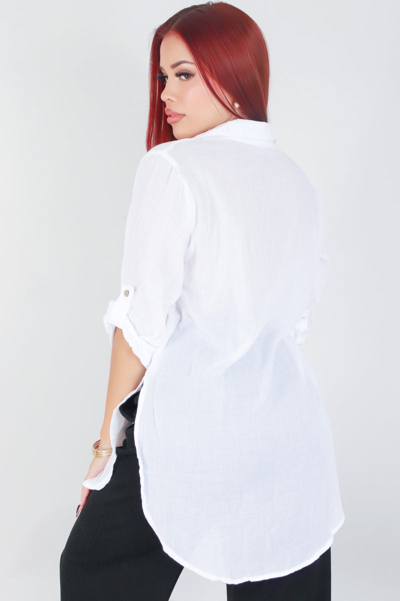 Jeans Warehouse Hawaii - L/S SOLID WOVEN CASUAL TOPS - GO OUT AND GET IT TOP | By PASSPORT/MS BUBBLES