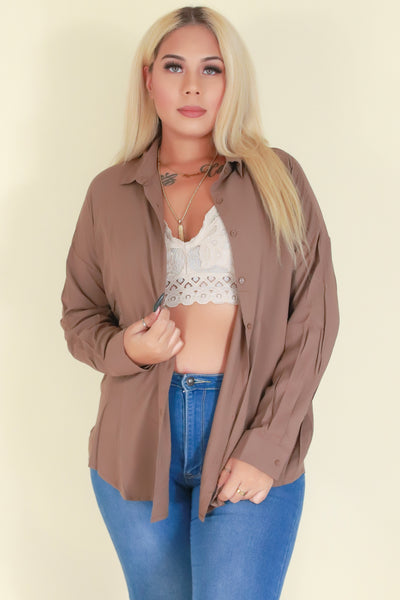 Jeans Warehouse Hawaii - PLUS 3/4&L/S SOLID WOVEN TOPS - DO IT YOURSELF TOP | By AMBIANCE APPAREL