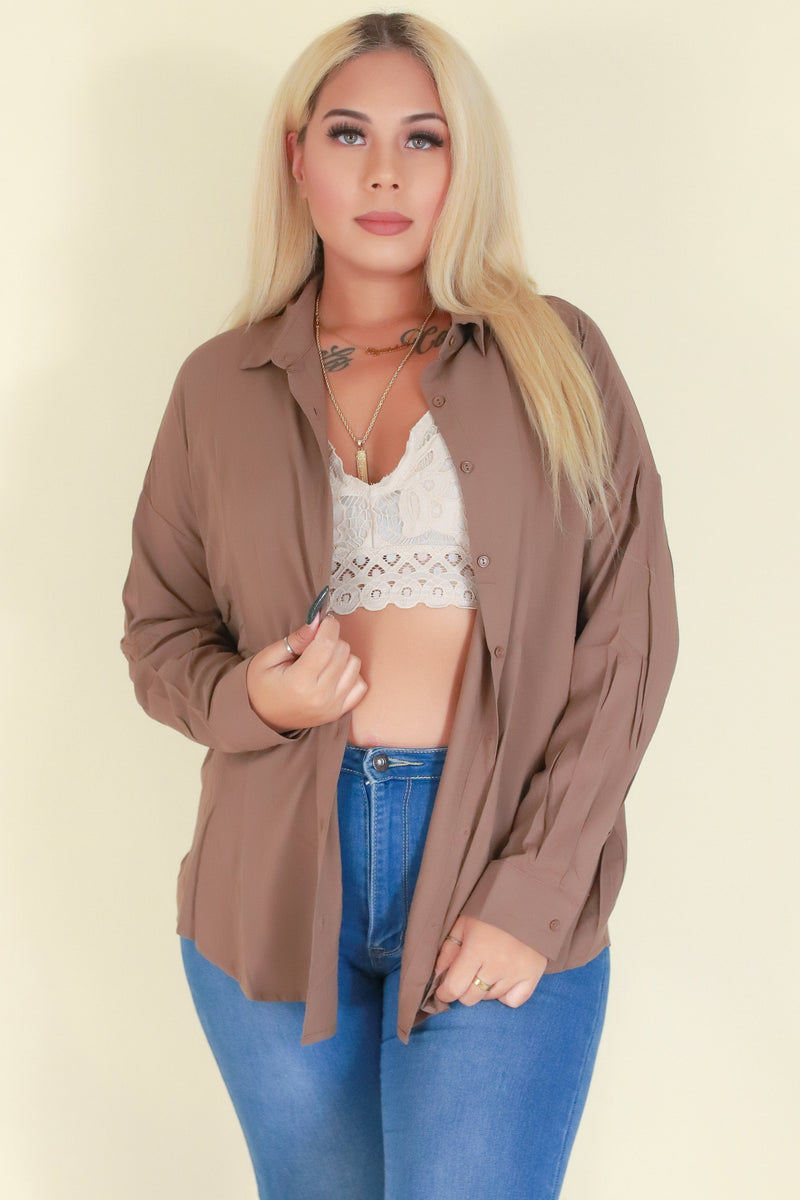 Jeans Warehouse Hawaii - PLUS 3/4&L/S SOLID WOVEN TOPS - DO IT YOURSELF TOP | By AMBIANCE APPAREL