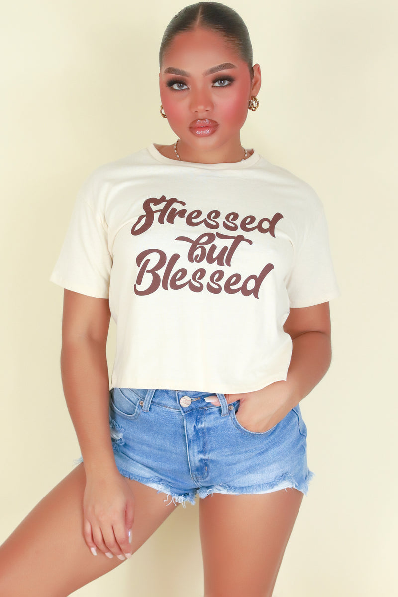 Jeans Warehouse Hawaii - SS CASUAL SOLID - STRESSED BUT BLESSED TOP | By JANTZEN BRANDS CORP