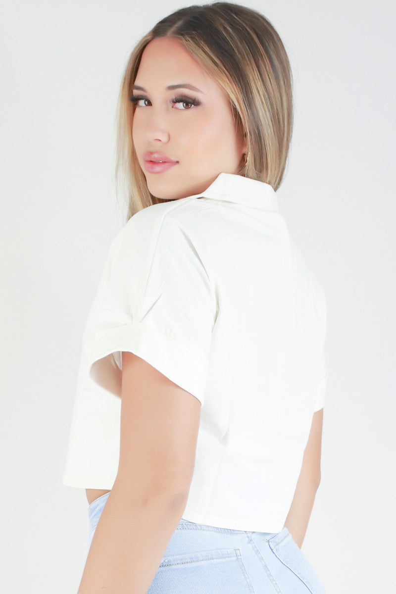 Jeans Warehouse Hawaii - S/S SOLID WOVEN CASUAL TOPS - PROCEED WITH CAUTION TOP | By VERACCI INC