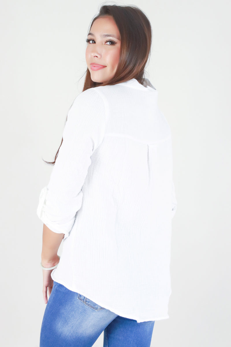 Jeans Warehouse Hawaii - L/S SOLID WOVEN CASUAL TOPS - BEHIND SCHEDULE TOP | By PASSPORT/MS BUBBLES