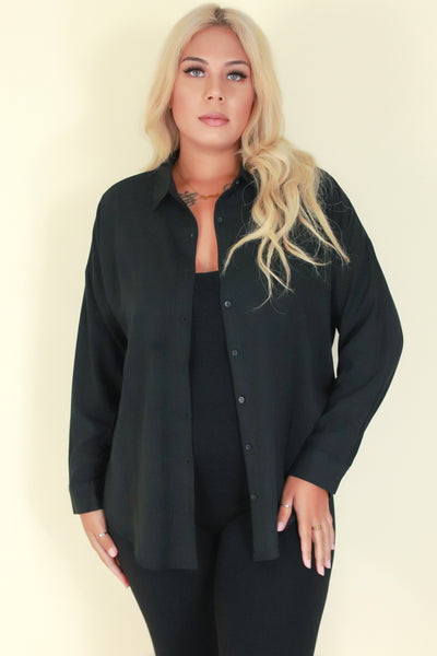 Jeans Warehouse Hawaii - PLUS 3/4&L/S SOLID WOVEN TOPS - DO IT YOURSELF TOP | By AMBIANCE APPAREL