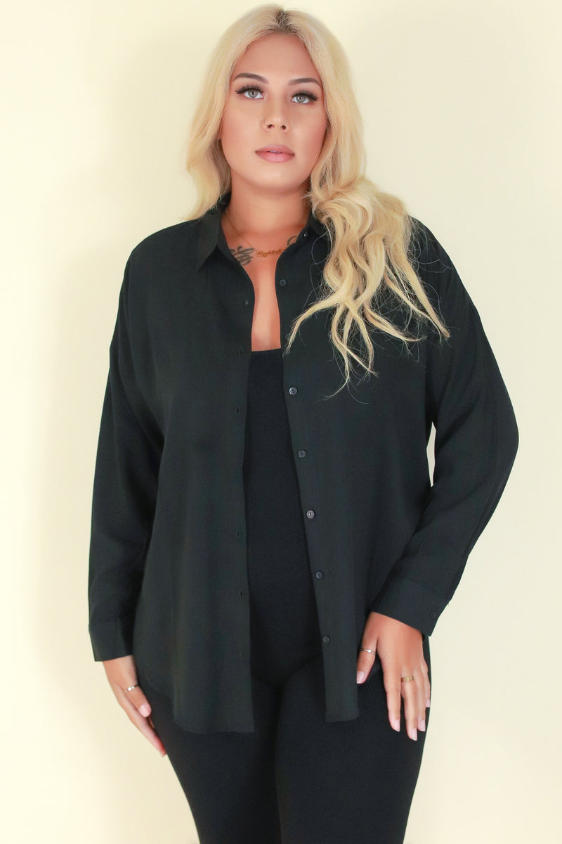 Jeans Warehouse Hawaii - PLUS 3/4&L/S SOLID WOVEN TOPS - DO IT YOURSELF TOP | By AMBIANCE APPAREL