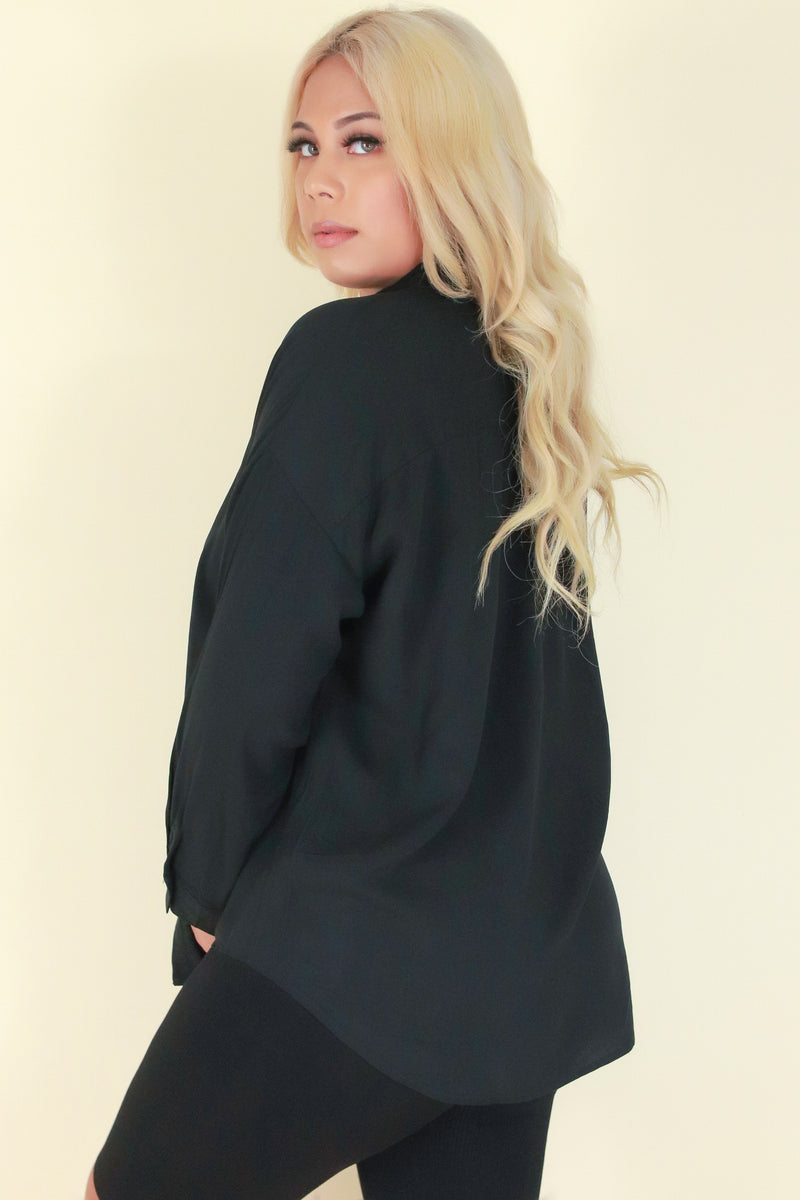 Jeans Warehouse Hawaii - PLUS 3/4&L/S SOLID WOVEN TOPS - DO IT YOURSELF TOP | By AMBIANCE APPAREL