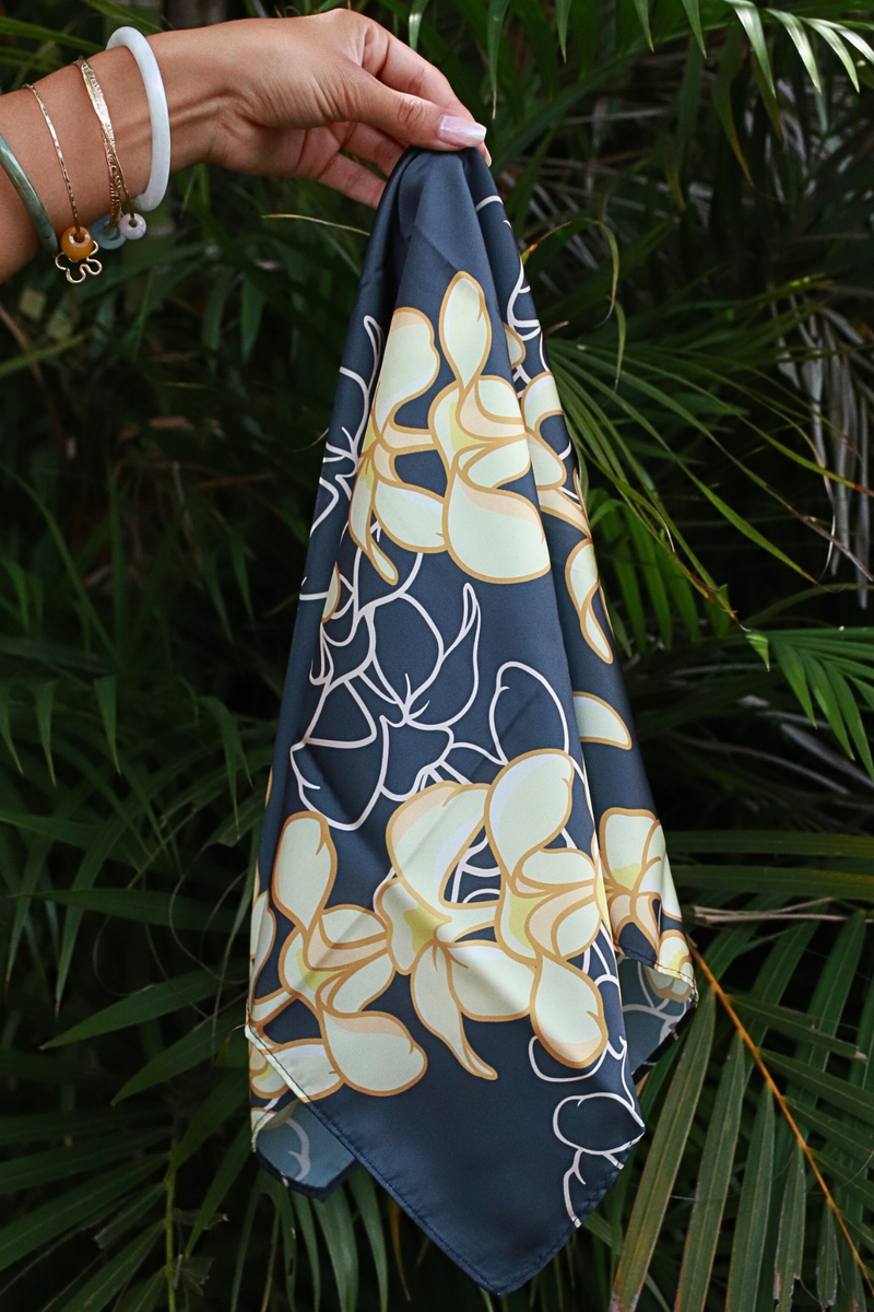 Jeans Warehouse Hawaii - BANDANAS - PLUMERIA SATIN BANDANA | By GREENWELL PROMOTIONS LTD