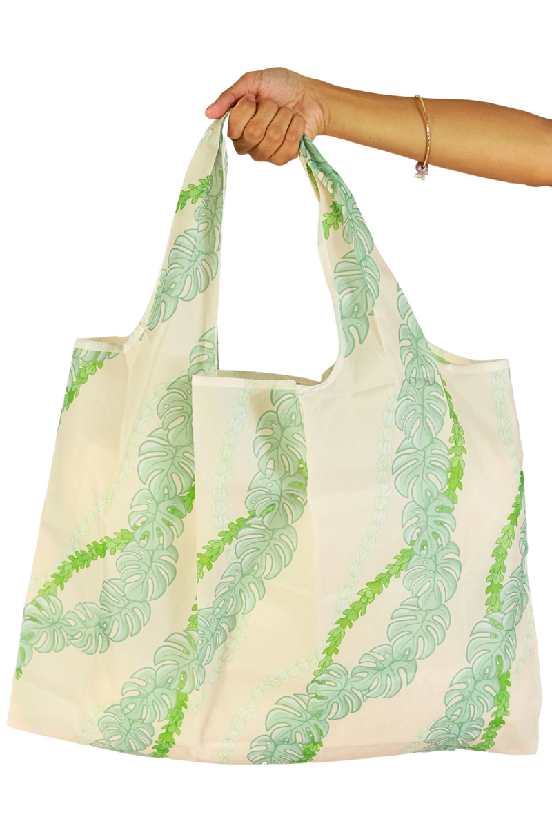 Jeans Warehouse Hawaii - TOTES - MONSTERA PIKAKE FOLDABLE REUSABLE BAG | By GREENWELL PROMOTIONS LTD