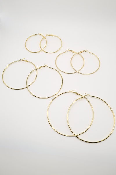 Jeans Warehouse Hawaii - BASIC HOOPS - 4 PAIR GOLD MULTISIZE HOOPS | By NURI IMPORT INC.