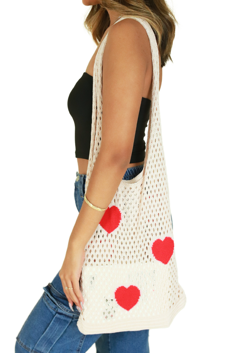 Jeans Warehouse Hawaii - TOTES - HEART KNIT BAG | By GREENWELL PROMOTIONS LTD
