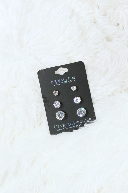 GOLD 3 PAIR STUDS (S-L)
