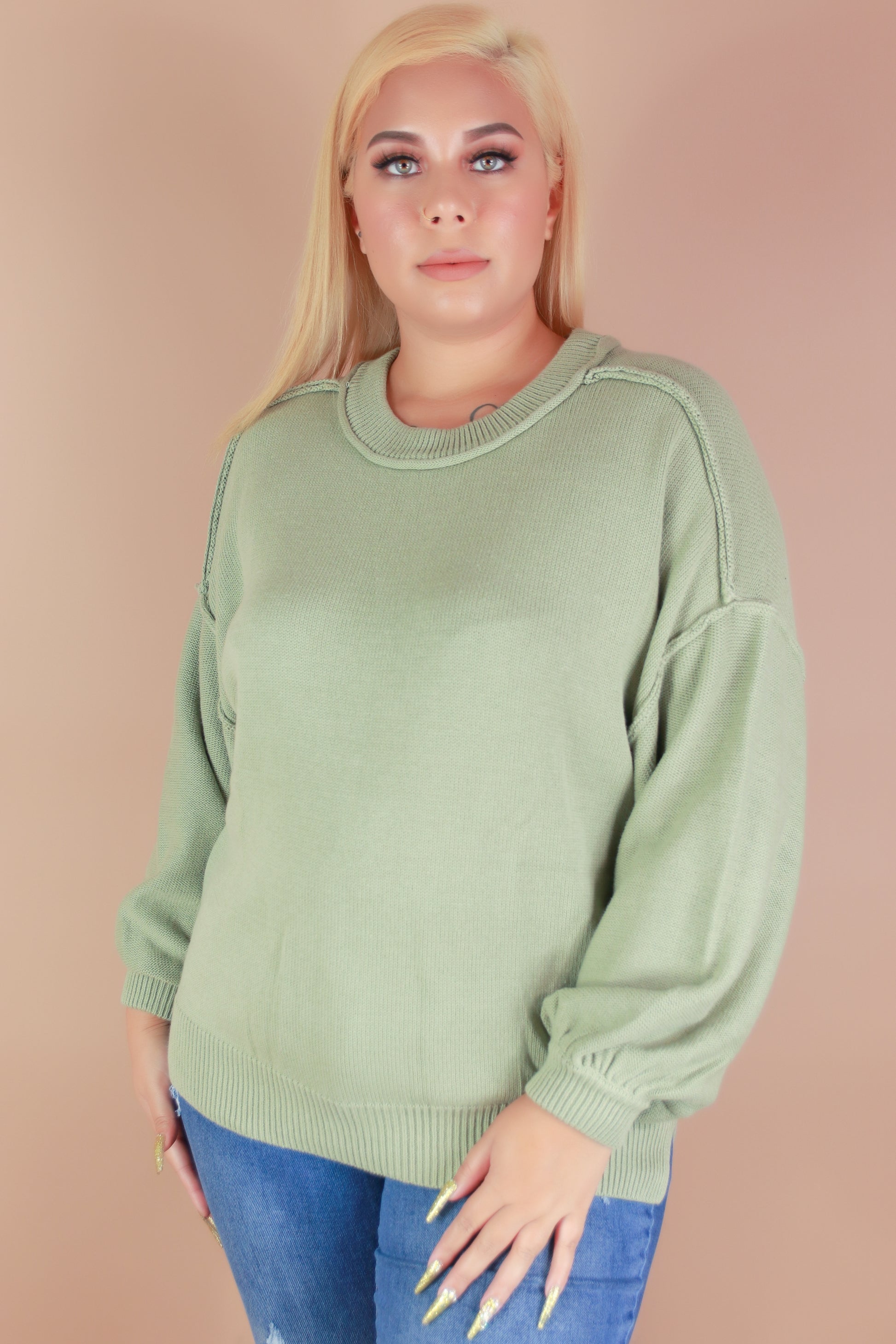 Jeans Warehouse Hawaii - PLUS SOLID LONG SLV TOPS - ON A ROLL SWEATER | By MINE FASHION