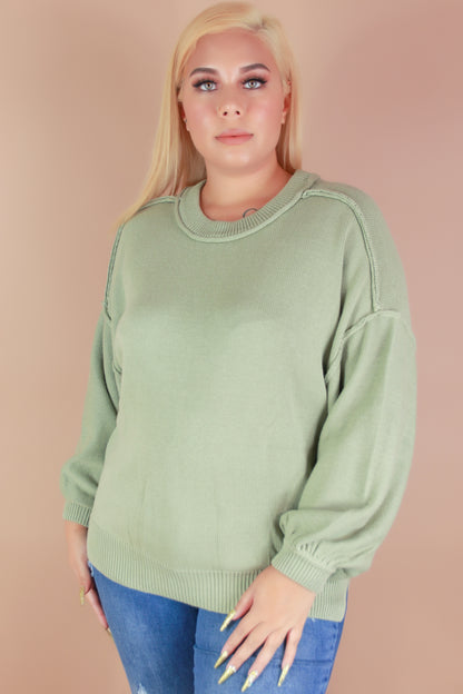 Jeans Warehouse Hawaii - PLUS SOLID LONG SLV TOPS - ON A ROLL SWEATER | By MINE FASHION